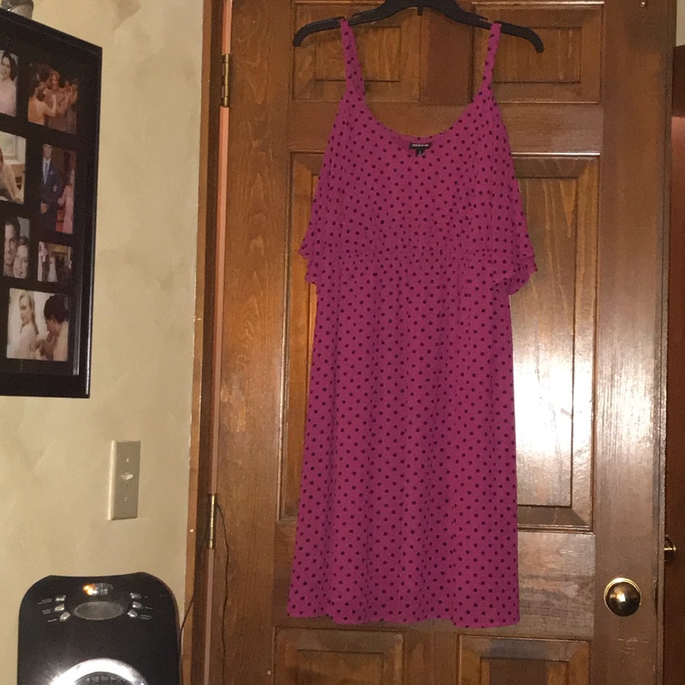 Torrid Pink Black Polka Dot Cold Shoulder Dress